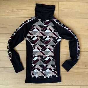 Sweaty Betty Black and Burgundy Patterned Turtleneck Sweater